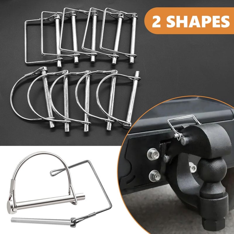 mankk 10PCS 1/4" Silver Square Trailer Hitch Pin Arch Pto Shaft Locking Pin Wire Lock Pin Zinc-Plated PTO Shaft Safety Locking Pin for Farm Lawn Garden Hitches M-127-5D-5F-SR - Image 4